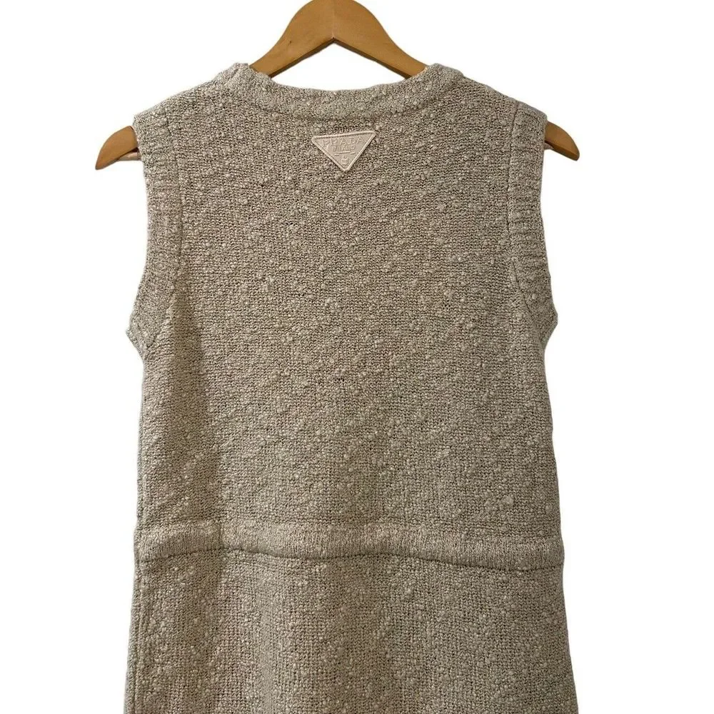 PRADA Boucle Drawstring Mini Dress NWT Small Oatmeal Brown Authentic New - Picture 12 of 16